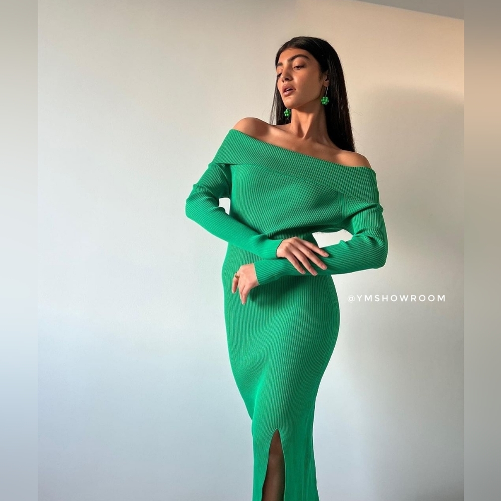 MANGO Ribbed Off The Shoulder Dress - Picture 7 of 9